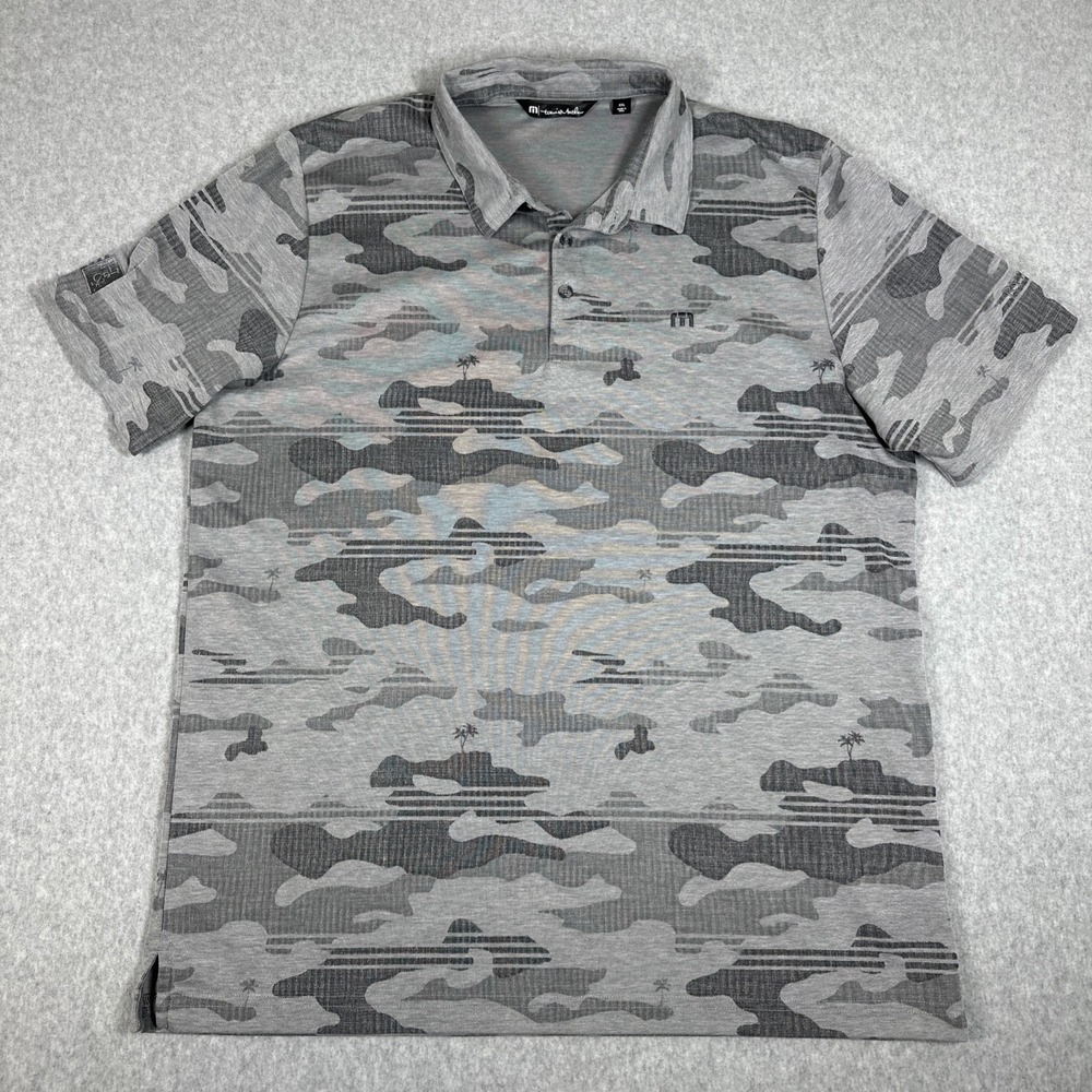 Travis Mathew Men's XXL Golf Polo Ryder Cup 2023 Gray Tropical Camo Stretch